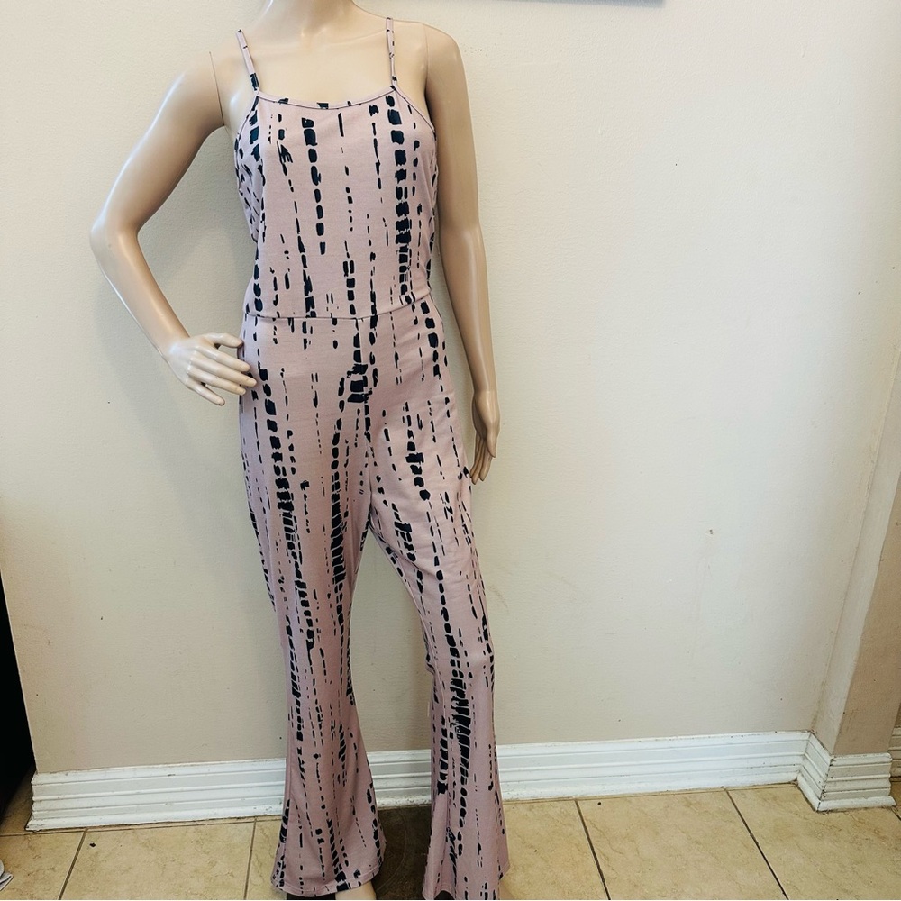 Elegant Blush/Taupe and Black Patterned Jumpsuit